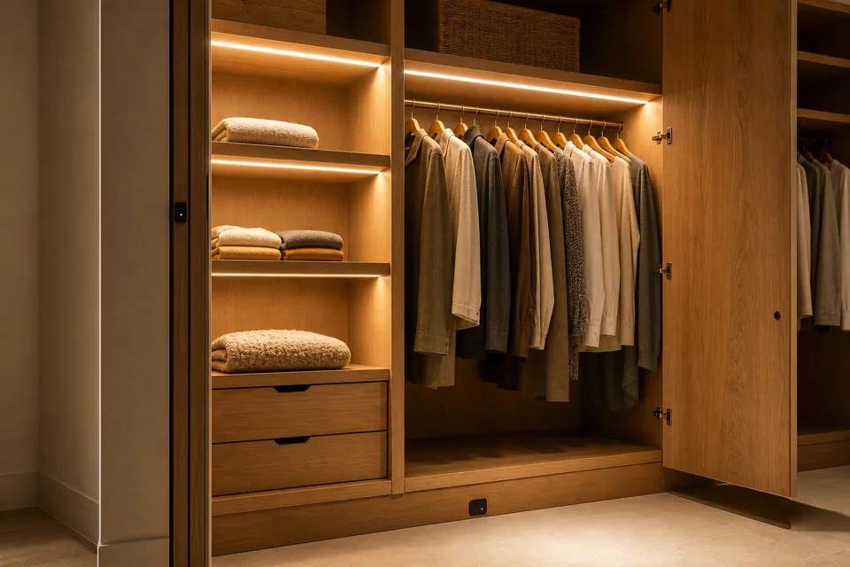 Illustration: wardrobe with LED shelf lighting